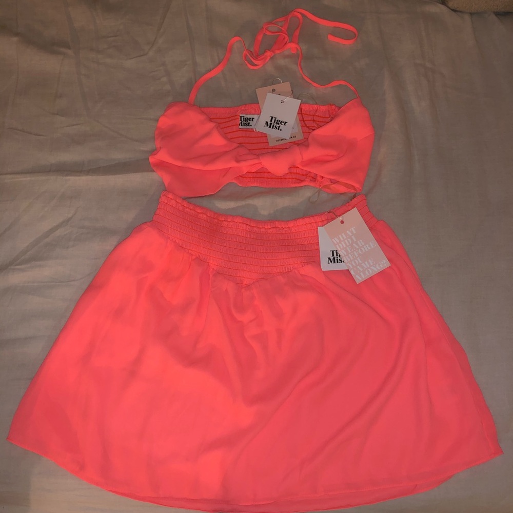Neon Coral Tiger Mist Crop Tank & Skirt Set